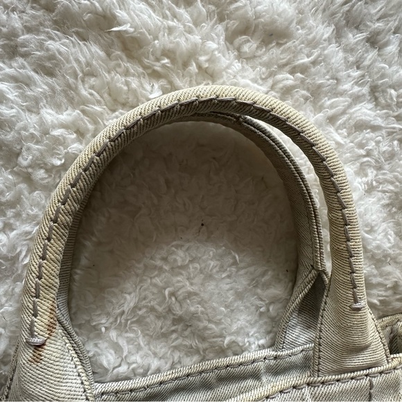Vintage Prada Small Canapa Denim Logo Tote in Bianco Grey/white - Picture 15 of 16